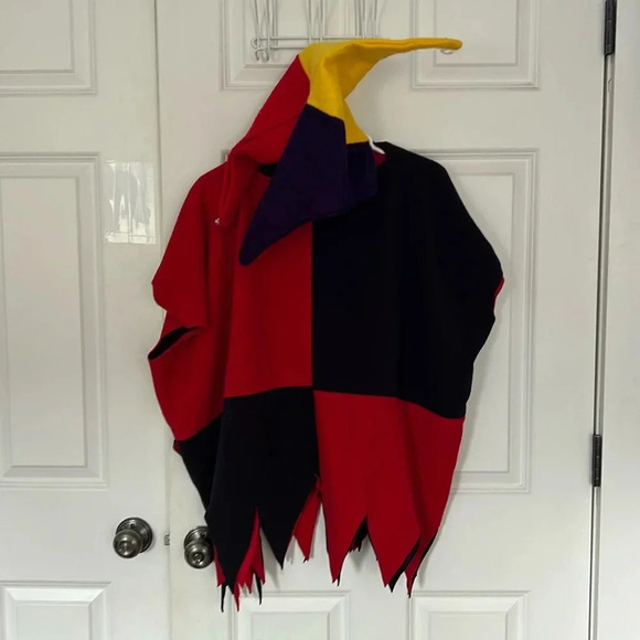 Court Jester Costume red and purple with hat one size it’s around a size 10-16 - Picture 1 of 7